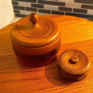 Boxes wooden hand turned set of two trinkets jewelry rings treasure